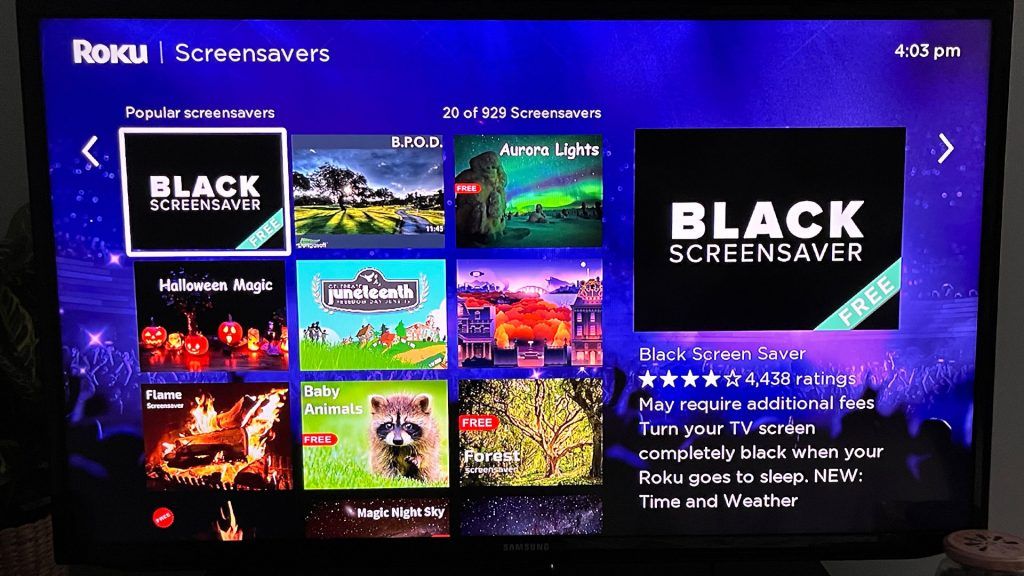 Is there a Black Screensaver on Roku?