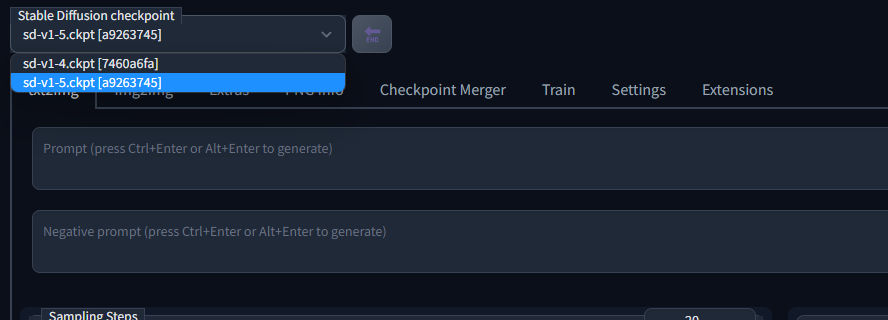 How do I update the Stable Diffusion Web UI to sd-v1-5.ckpt?