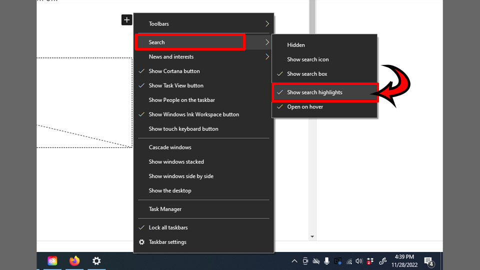 Turning off Search Highlights on Windows 10